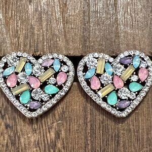 3/$15 Heart-Shaped Multicolor Crystal Earrings Lot 1096